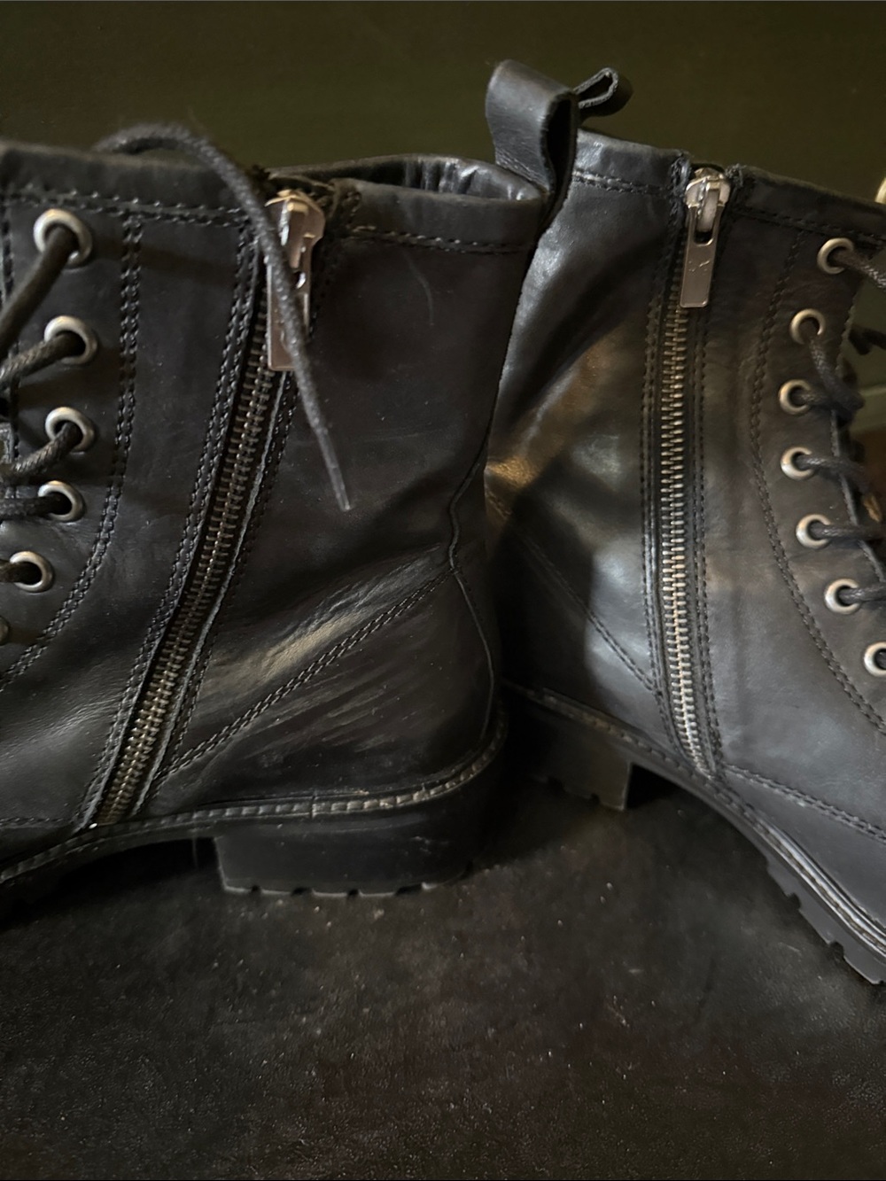 Frye Black Leather Lace-Up Combat Boots for Women - Picture 3 of 7